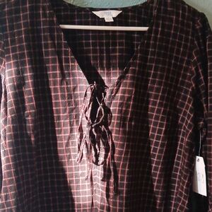 Plaid Lace-Up Dress, New, Sz L